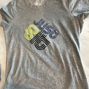 Nike Gray Short Sleeve 'Just Do It' Graphic Tee with Neon Accent